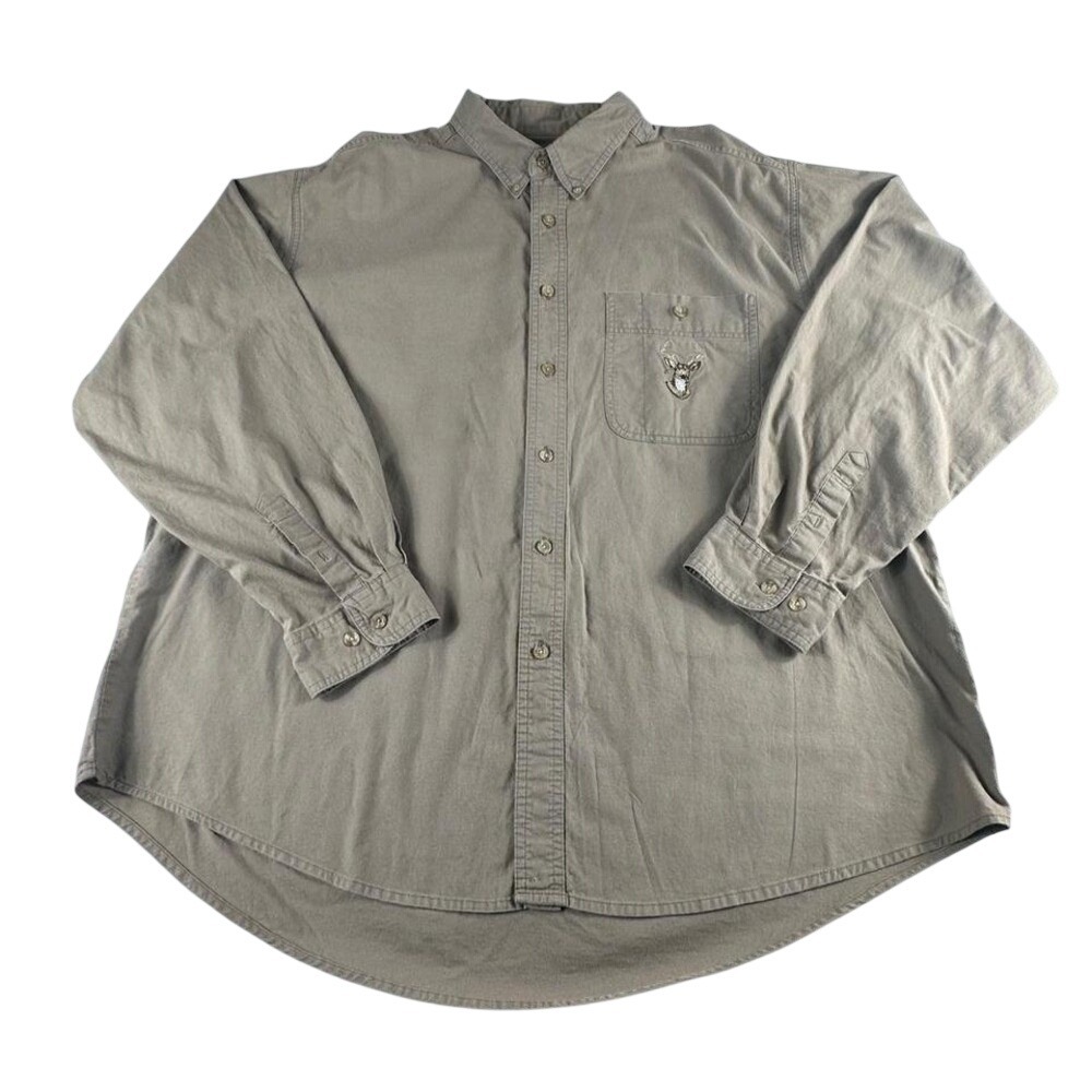 Vintage‎ Wrangler Shirt Mens XXL Tan Embroidered Deer Hunting Button Down Collar